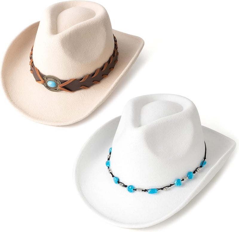 Gossifan Western Cowboy & Cowgirl Hat Felt Wide Brim Women Men Fedora Hats - Image 1